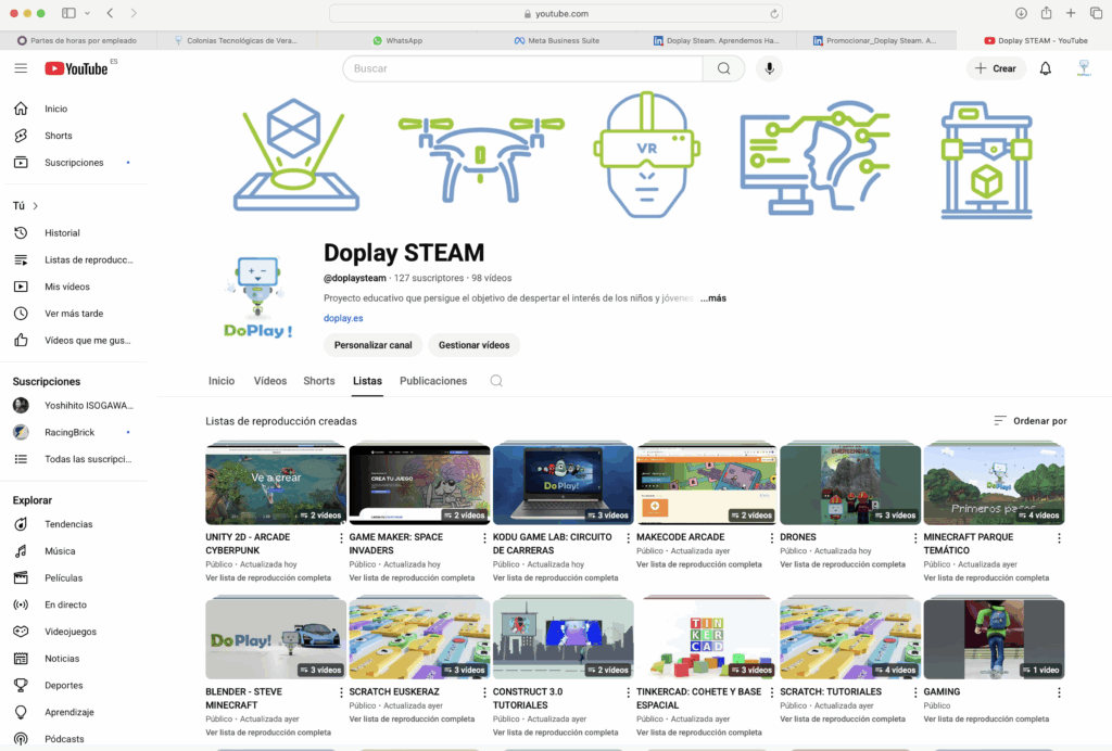 Lanzamos nuestro nuevo canal Youtube: Doplay STEAM. Aquí estaréis al tanto de todos nuestros talleres, actividades, propuestas y desarrollos de I+D y sobre todo TUTORIALES que os ayudarán a seguir avanzando en vuestro proyectos o emprender otros nuevos. Por ejemplo: Scratch, Kodu Game Lab, Tinkercad, Blender, Unity, GameMaker, Construct3.o, Makecode Arcade, Minecraft, Roblox,…